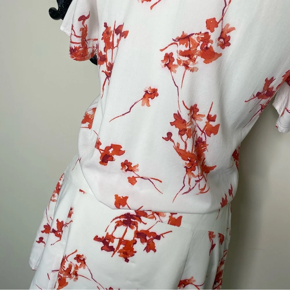 Black Swan White Dark Coral Purple Plum Floral Print Blouse Matching Skirt Set